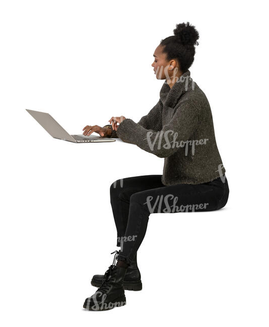 cut out woman sitting and working with computer