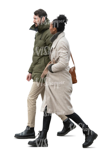 cut out man and woman in autumn walking and talking 