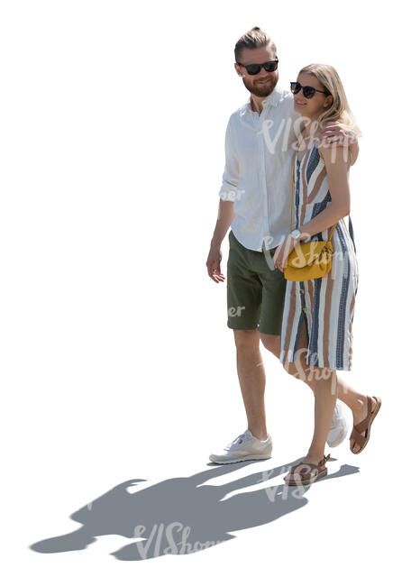 cut out backlit happy couple walking