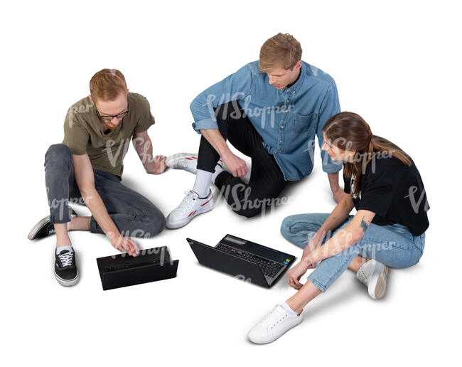 cut out group of university students sitting and studying together