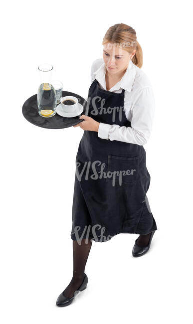 cut out top view of a waitress walking 