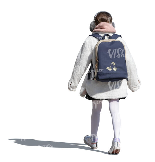 cut out girl with a schoolbag walking outside in autumn