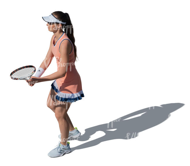 cut out woman playing tennis seen from above