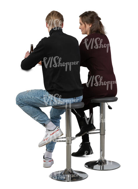 cut out man and woman sitting at a bar and talking