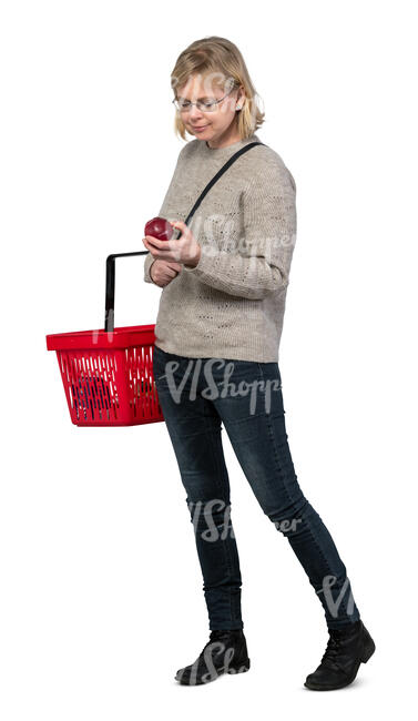 cut out woman buying apples at a grocery store