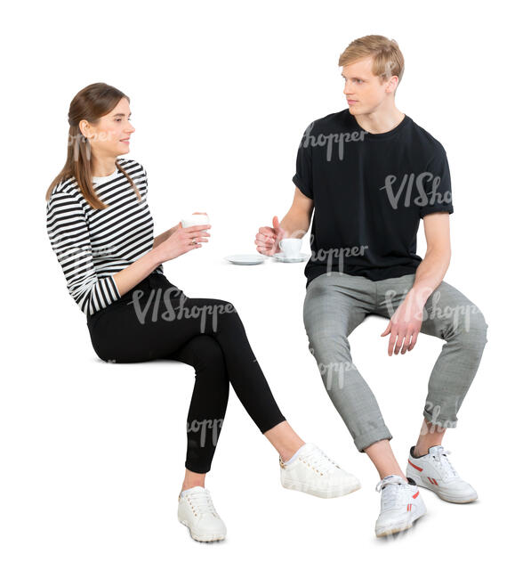 cut out man and woman sitting in a coffee shop