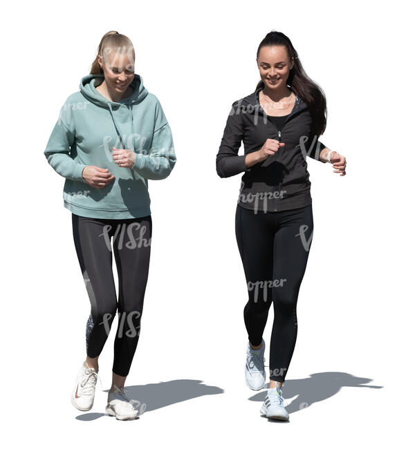 two cut out women jogging outside