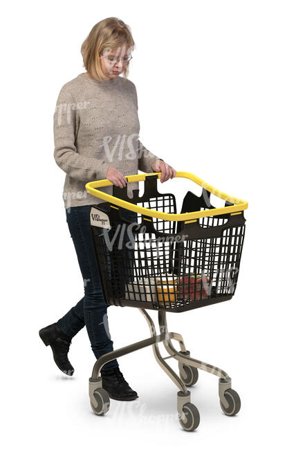cut out woman with shopping cart buying groceries
