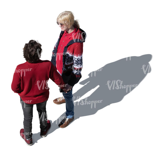 cut out couple standing and holding hands seen from above