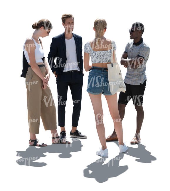 cut out backlit group of young people standing and talking