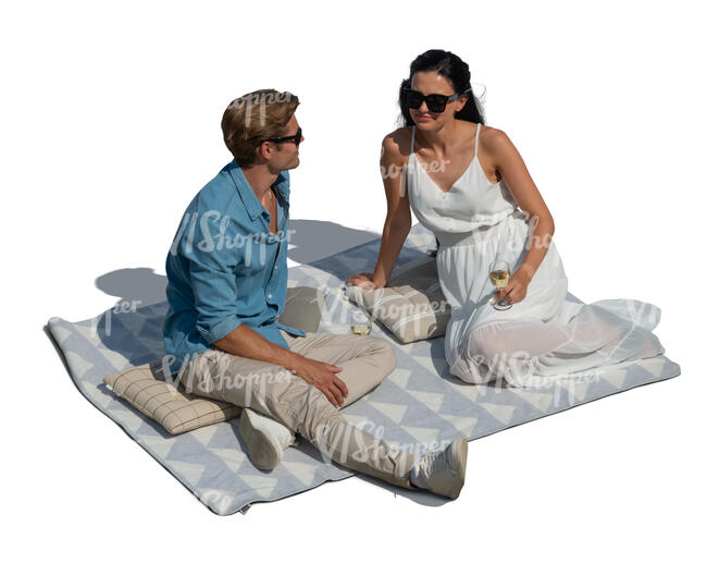 cut out man and woman relaxing on a picnic