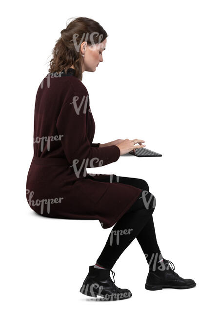 cut out woman sitting and working with computer