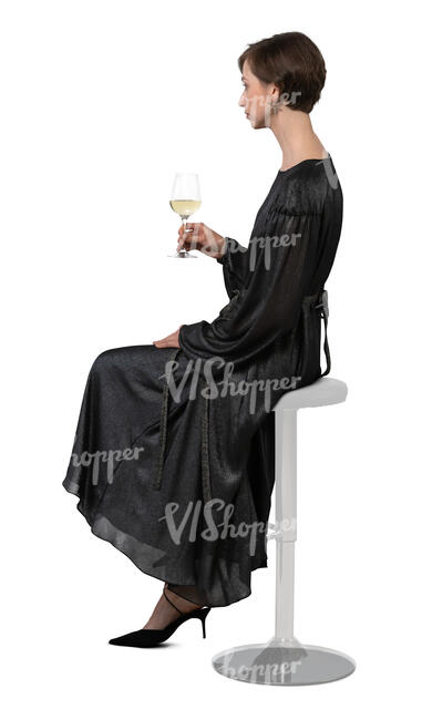 cut out woman sitting at a bar and drinking wine