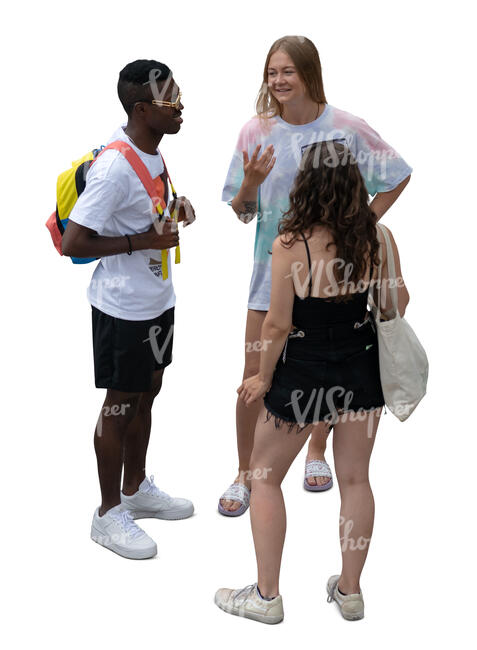 cut out top view of a group of young people standing and talking