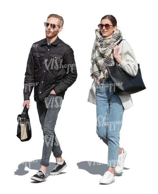 cut out man and woman walking outside