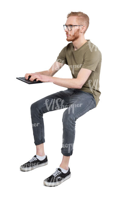 cut out man sitting and working with computer