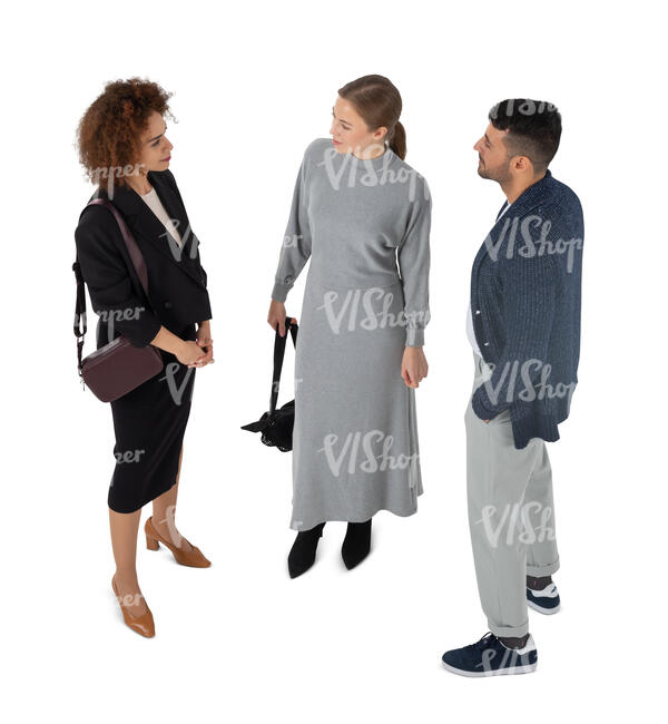 cut out group of three people standing seen from above