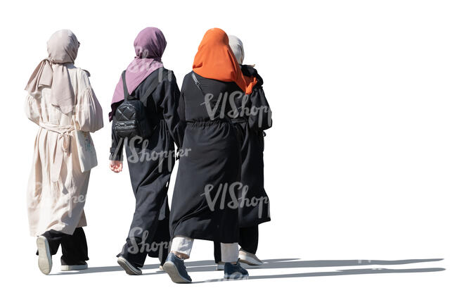 cut out group of muslim women walking