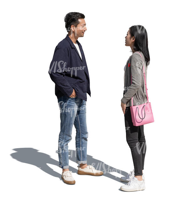 two cut out people standing and talking