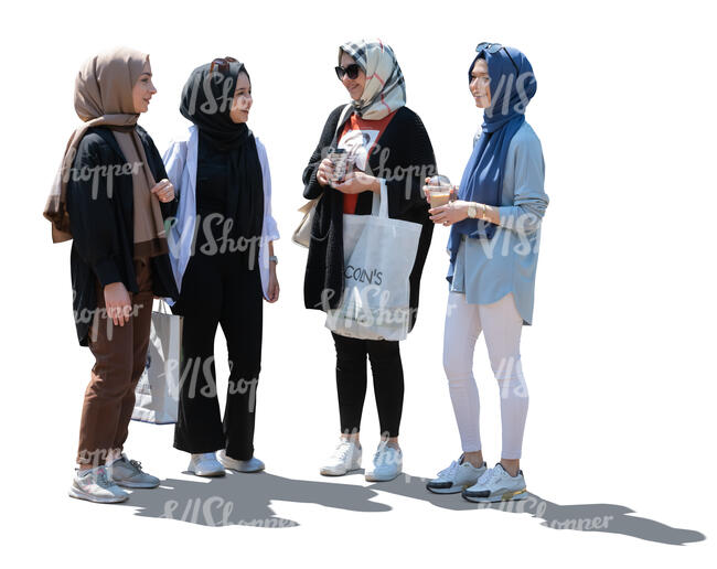 cut out backlit group of teenage muslim girls standing