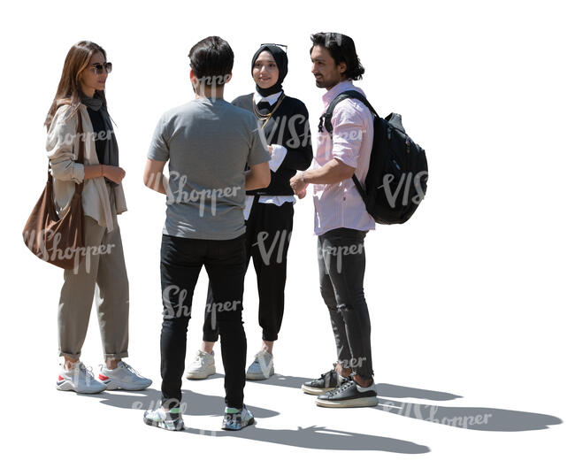 cut out backlit group of middle east people standing and talking