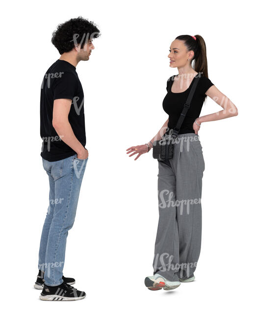 cut out man and woman standing and talking