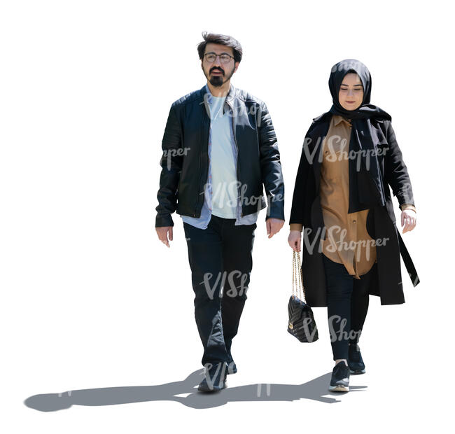 cut out backlit muslim man and woman walking