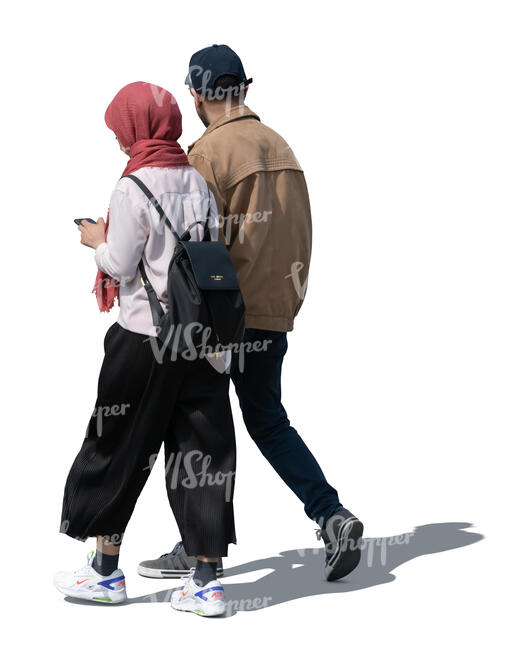 cut out muslim man and woman walking together