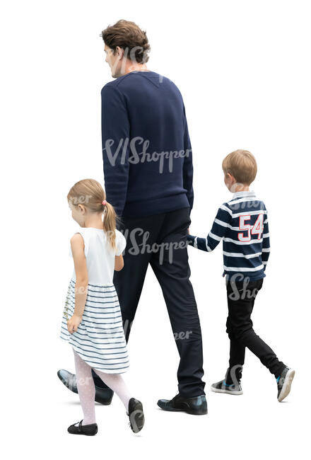 cut out man with two kids walking