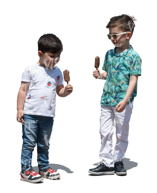 two cut out little boys standing and eating ice cream