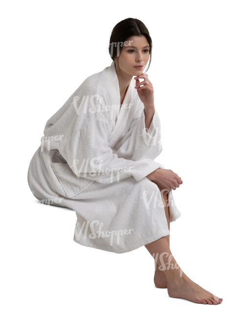 cut out woman in a white bathrobe sitting