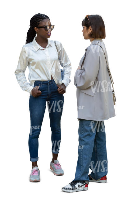 two cut out women standing and talking