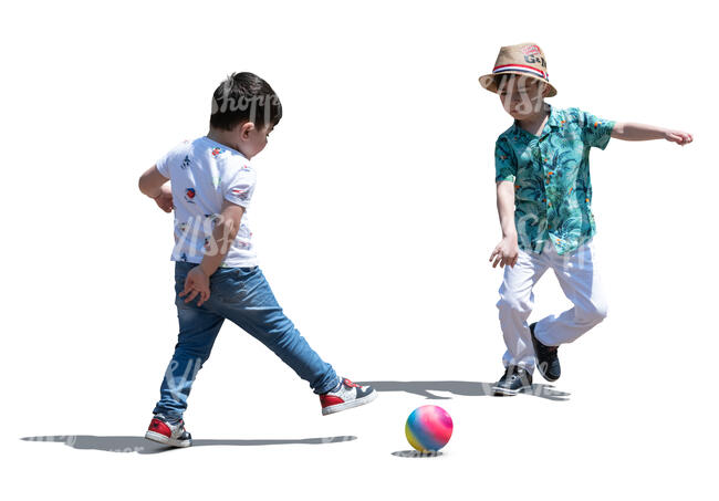 two cut out little boys playing football