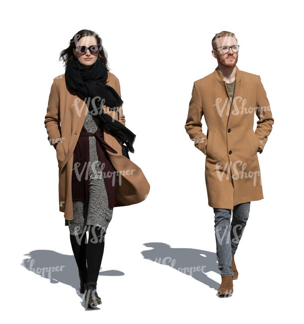 cut out man and woman walking in autumn