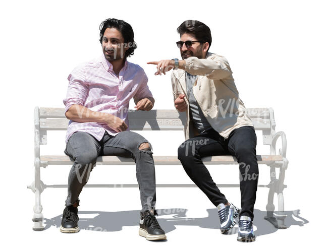 two cut out men sitting and talking