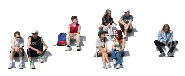 cut out scene of many young people sitting on the stairs