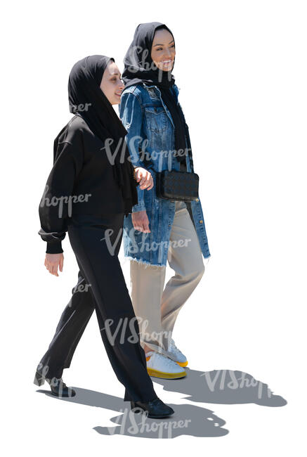 two cut out backlit middle east women walking and talking