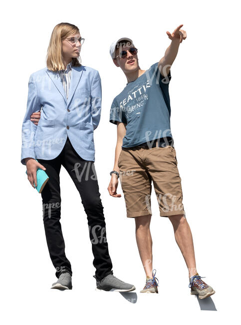 two cut out teenage boys standing on a balcony