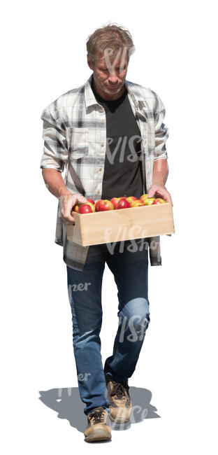 cut out man carrying a crate of apples