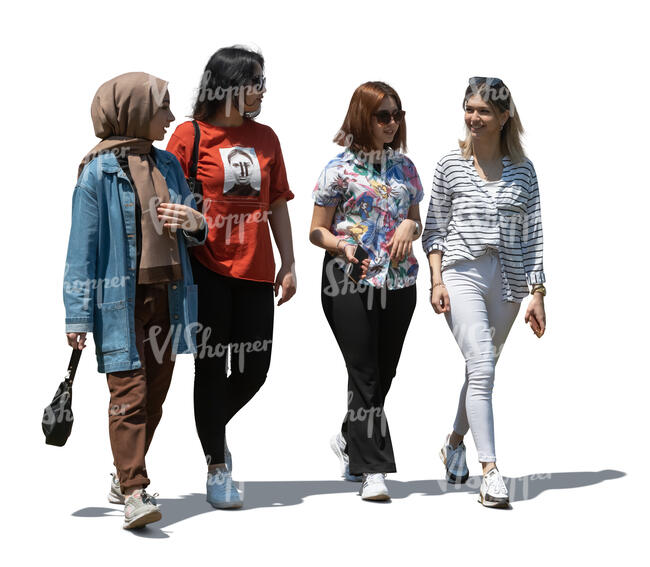 cut out group of four teenage girls walking