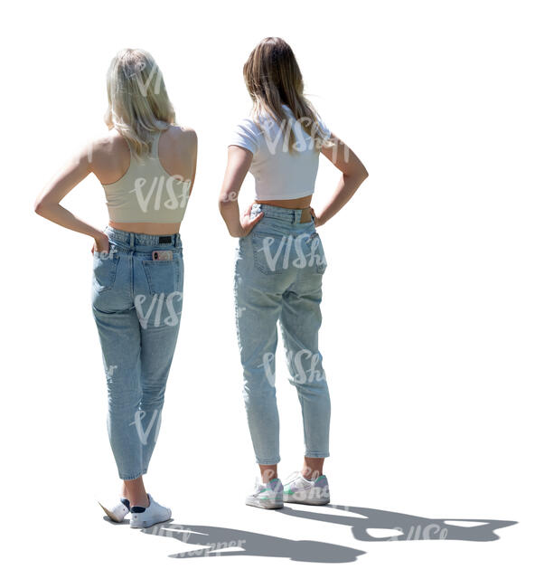 two cut out backlit women in summer standing