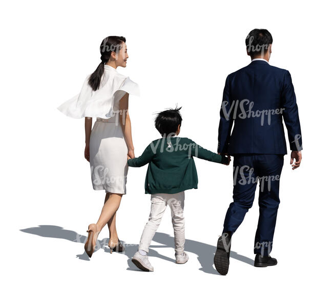 cut out asian family walking hand in hand