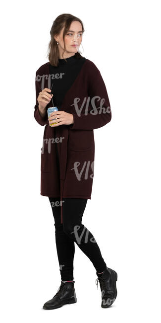 cut out woman standing and drinking lemonade