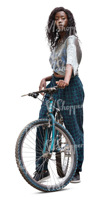 cut out woman with a bicycle standing