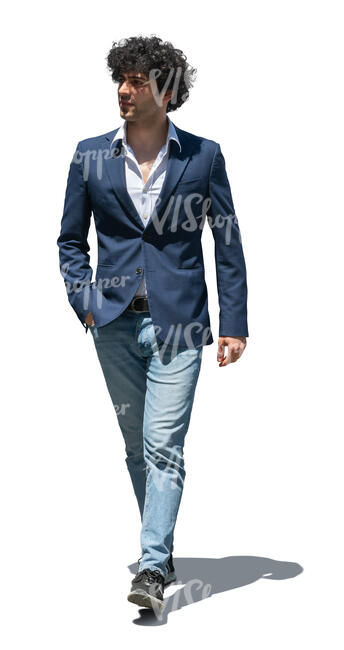 cut out dark haired man walking