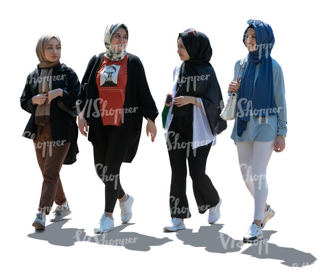 four cut out middle east teenagers walking