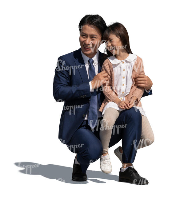 cut out man with his little daughter squatting