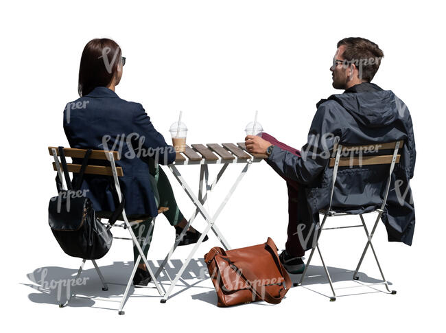 cut out man and woman sitting in a coffeeshop