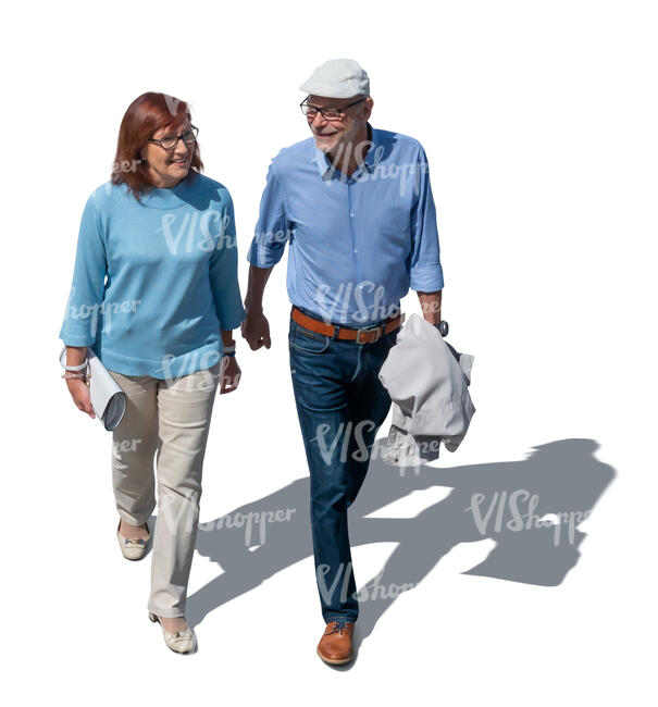 cut out elderly couple walking seen from above