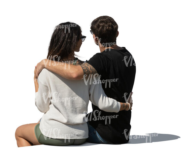 cut out couple sitting seen from back angle